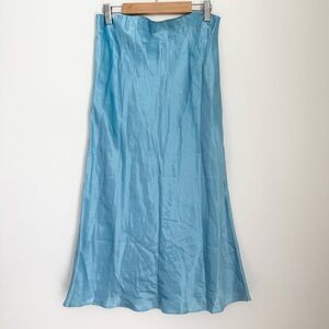 Aritzia Babaton Blue Satin Pull On Elastic Waist Midi Slip Skirt Size 8